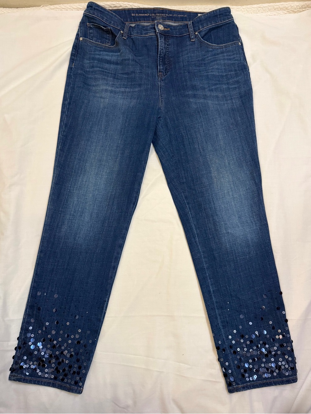 Chico's Navy Blue Sequin Hem Cropped Jeans